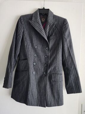 TOMMY HILFIGER | Double-Breasted Pinstripe Blazer | Charcoal Gray | Size 2